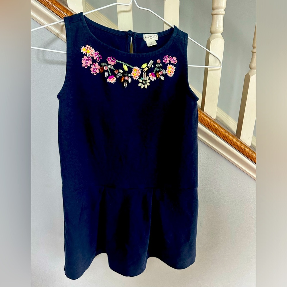 Crewcute Girls dress with jeweled neckline.